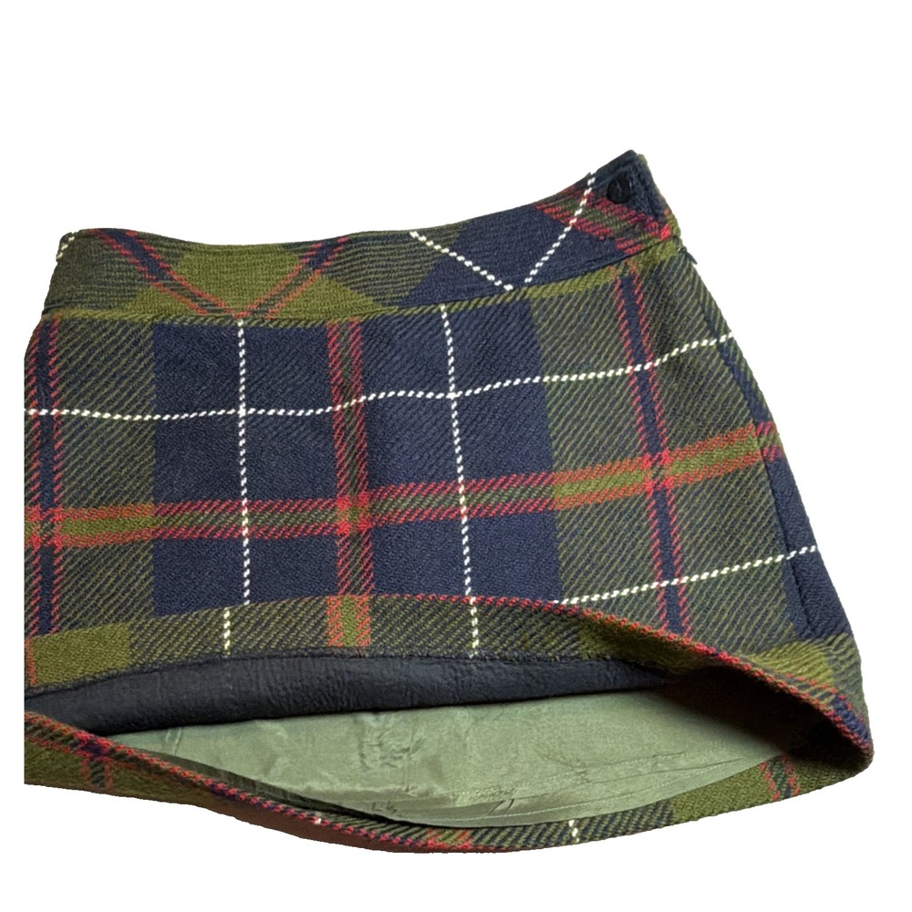 J.CREW Women's Plaid 100% Wool Tweed Mini Skirt Green Navy Red Lined Size 8 - Picture 4 of 4